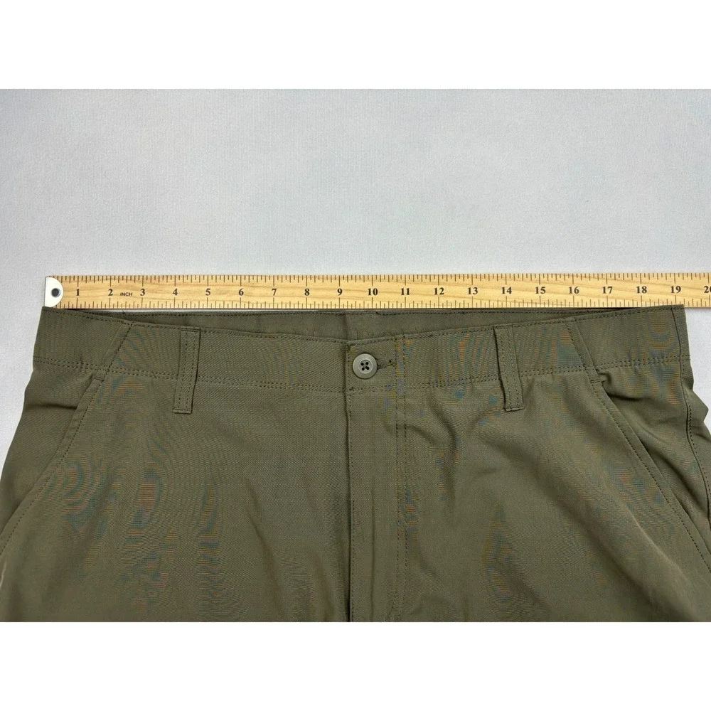 Iron Co Tech Stretch Cargo Shorts Mens Size 38 Olive Green Hiking Zipper Pocket